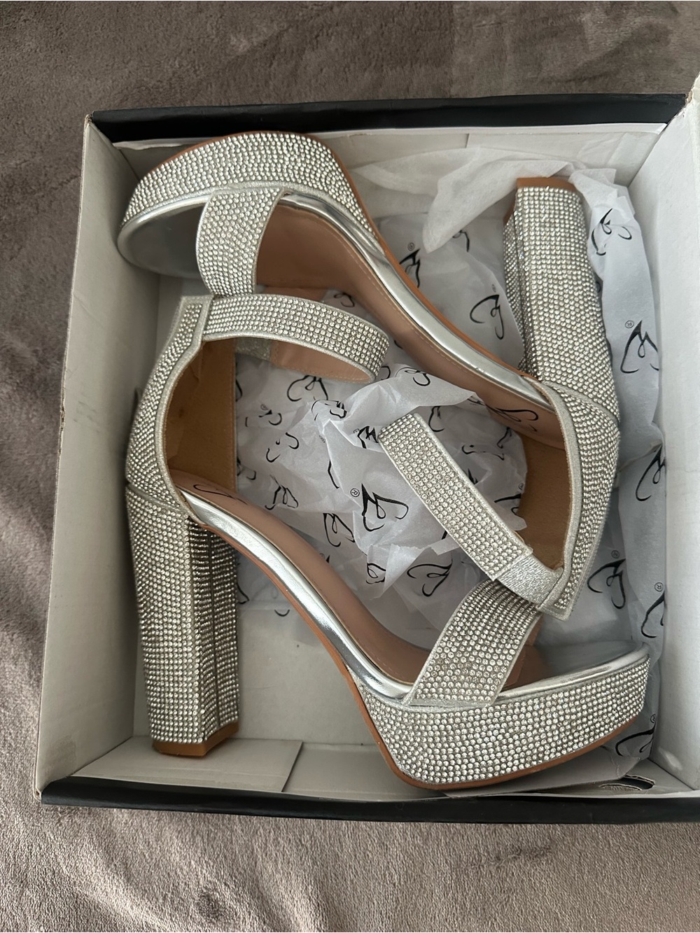 Windsor Silver Crystal Block Heel Sandals